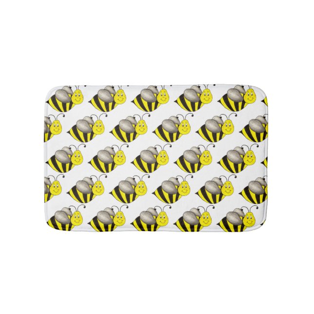 Black Yellow Cartoon Bee Bumblebee Honeybee Bath Mat (Front)