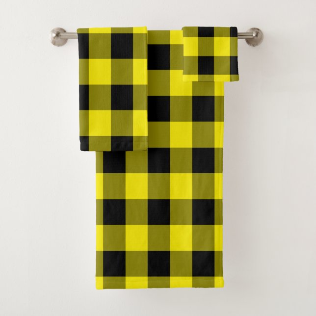 Black Yellow Check Bath Towel Set (Insitu)