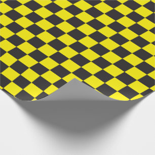 Black & [Yellow] Checker Checkerboard Checkers Wrapping Paper