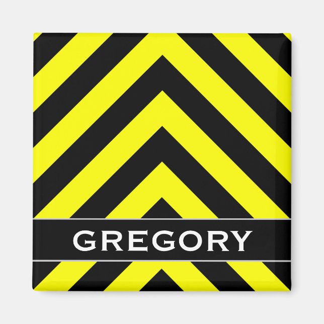 Black & Yellow Chevron-Like Pattern + Custom Name Magnet (Front)