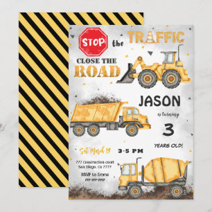 Black & Yellow Construction Birthday Invitation