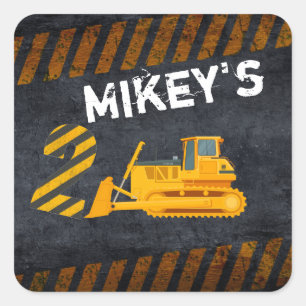 Black & Yellow Construction Vehicle  2nd Birthday Square Sticker