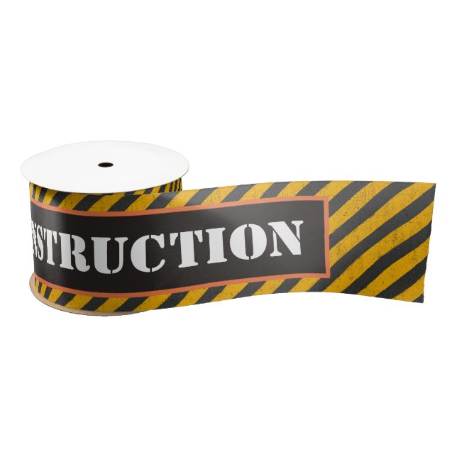 Black & Yellow Construction Zone Satin Ribbon (Spool)