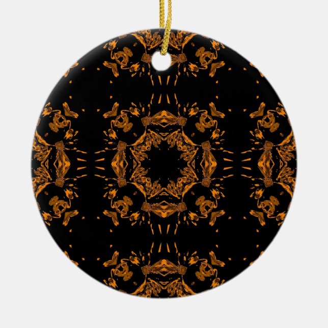 Black, Yellow copper Floral Damasks Retro Pattern Ceramic Tree Decoration (Front)
