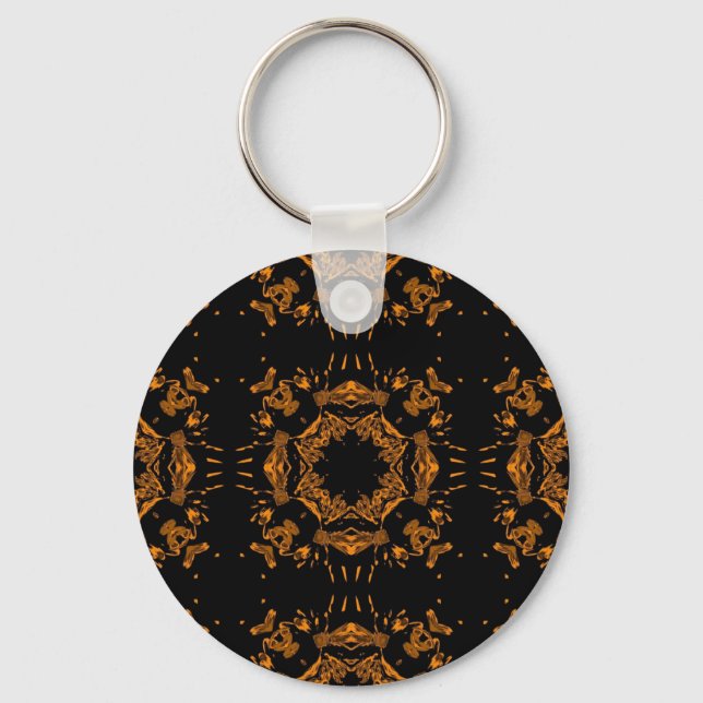 Black, Yellow copper Floral Damasks Retro Pattern Key Ring (Front)