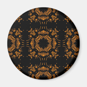 Black, Yellow copper Floral Damasks Retro Pattern Magnet