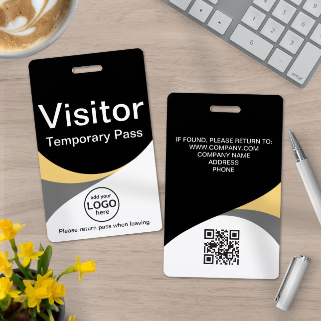 Black Yellow Corporate Visitor Pass ID QR Code ID Badge (Creator Uploaded)