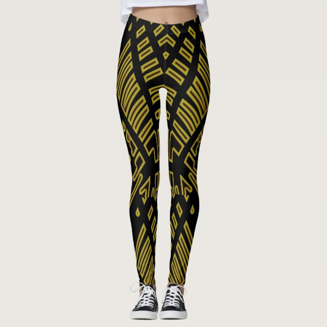 Black & Yellow cute "Ratti_Creative_Arts" Leggings (Front)