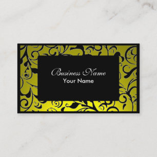 Black yellow damask appointment business cards