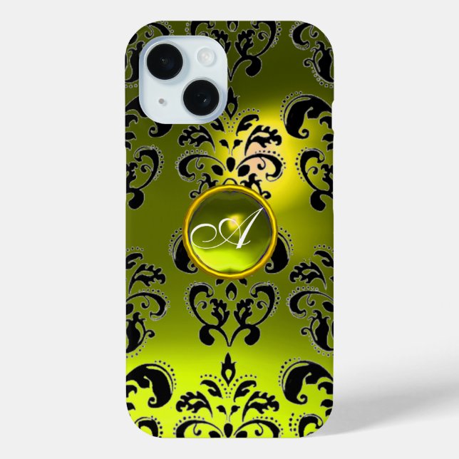 BLACK YELLOW DAMASK GEM MONOGRAM Case-Mate iPhone CASE (Back)