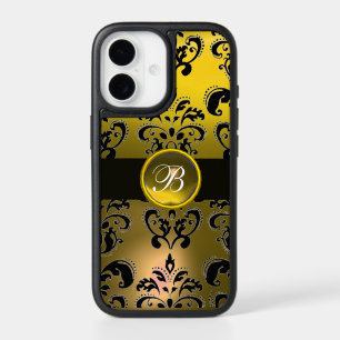 BLACK YELLOW  DAMASK GEMSTONE MONOGRAM iPhone CASE