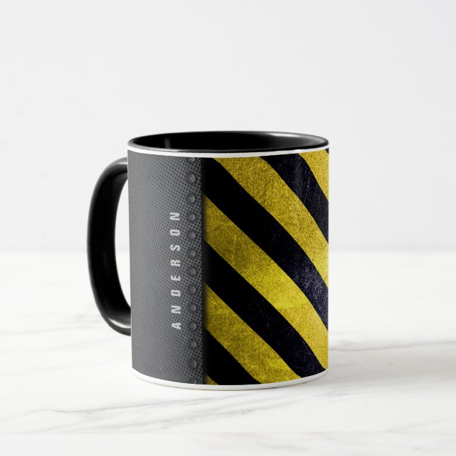 Black Yellow Danger Stripes Construction Engineer Mug (Front Left)