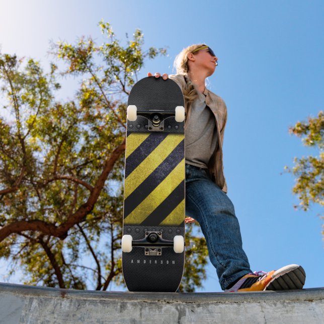 Black Yellow Danger Stripes Construction Engineer Skateboard (Outdoor 1)