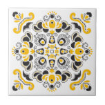 Black Yellow Elegant Mediterranean Stylish White Tile<br><div class="desc">Beautiful crisp fresh original modern Mediterranean style decorative ornament pattern in black and yellow colours on a white background ceramic tile.</div>