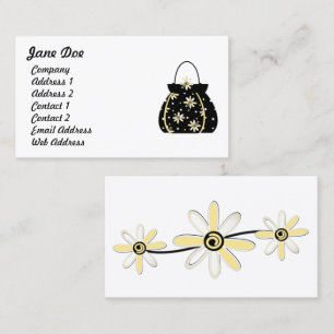 Black & Yellow Feminine Floral Purse Business Card