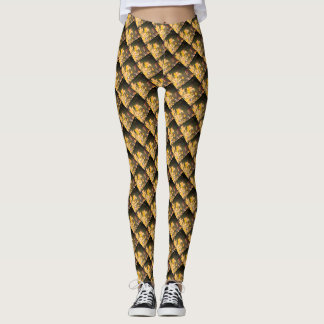 Black Yellow Flowers pattern design Leggings