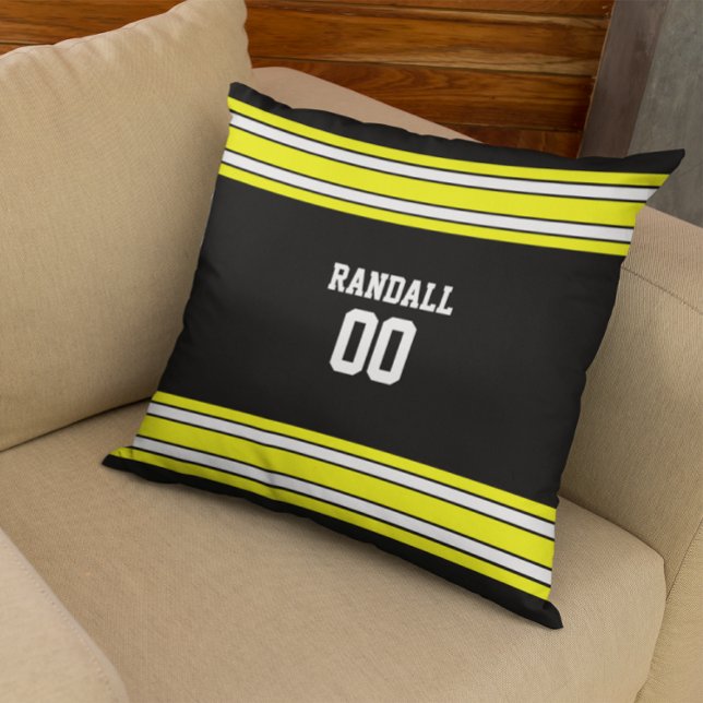 Black & Yellow Football Jersey Personalised Cushion (Creator Uploaded)