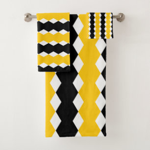 Black & Yellow Geometric Funky Modern Pattern Bath Towel Set