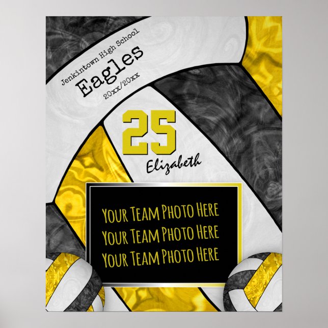 black yellow girls' volleyball team photo poster (Front)