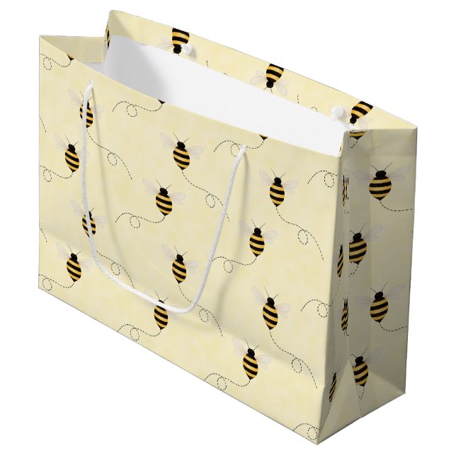 Black Yellow Gold Bees Baby Shower Large Gift Bag (Front Angled)