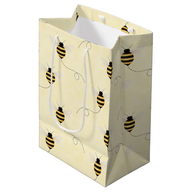 Black Yellow Gold Bees Baby Shower Medium Gift Bag (Front Angled)