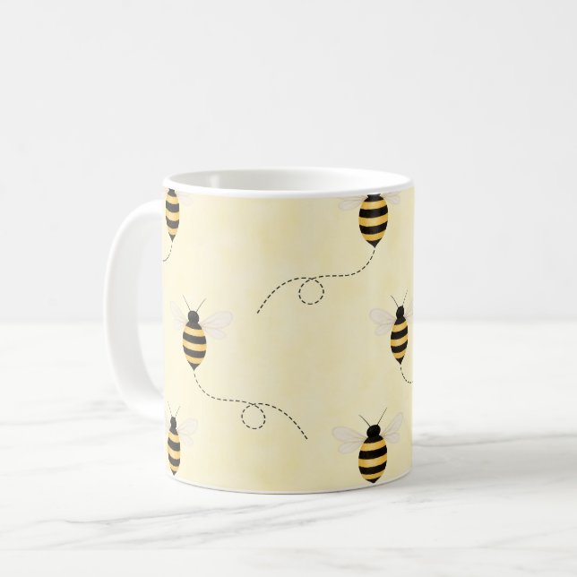 Black Yellow Gold Bees Coffee Mug (Front Left)