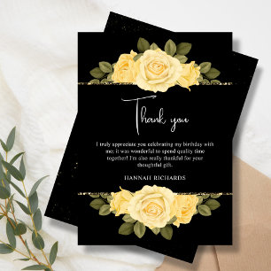Black Yellow & Gold Floral Birthday Thank You Card