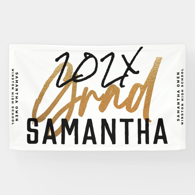 Black Yellow Gold Foil Grad Year Custom Chic Banne Banner (Horizontal)