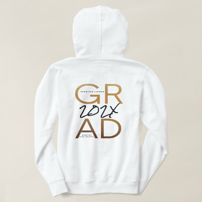Black Yellow Gold Foil Grad Year Custom Chic Hoodi Hoodie (Design Back)