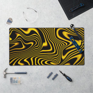Black Yellow Gold Swirls Texture Desk Mat