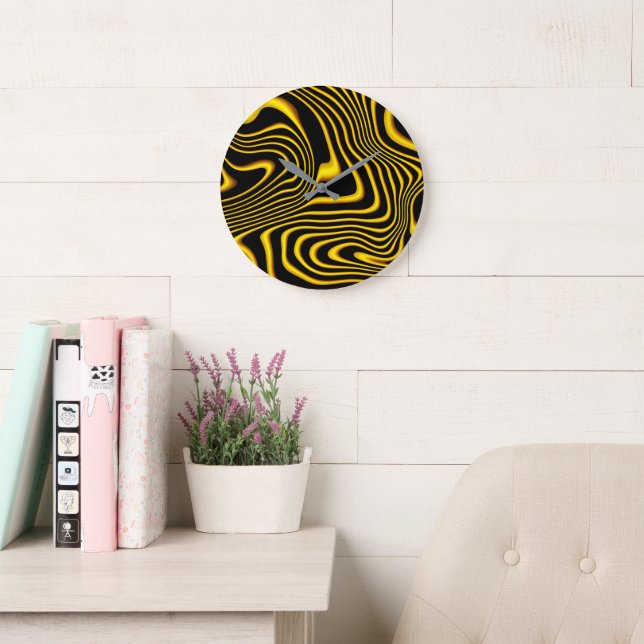 Black Yellow Gold Swirls Texture Large Clock (Reading Room)