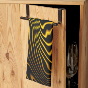 Black Yellow Gold Swirls Texture Tea Towel