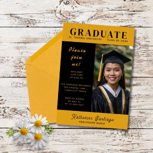 Black Yellow Graduation Photo Announcement