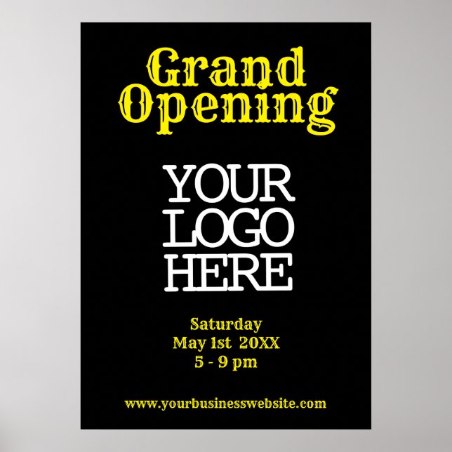 Black Yellow Grand Opening | Add Your Logo Window Poster (Front)