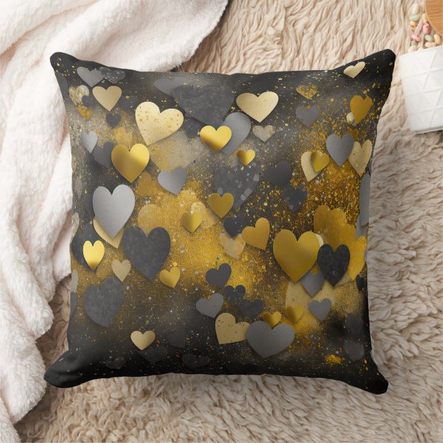 Black yellow grey glitter hearts cushion (Blanket)