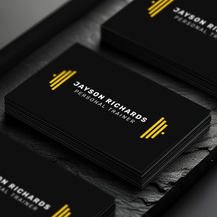 Black/Yellow Gym Barbell Icon Personal Trainer Business Card