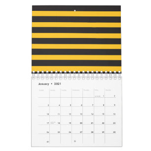 Black Yellow Horizontal Lines Geometric Bee Animal Calendar