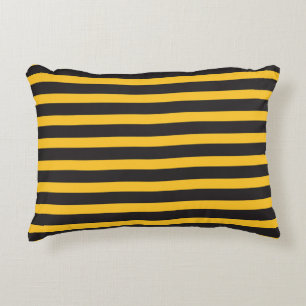 Black Yellow Horizontal Lines Geometric Bee Animal Decorative Cushion