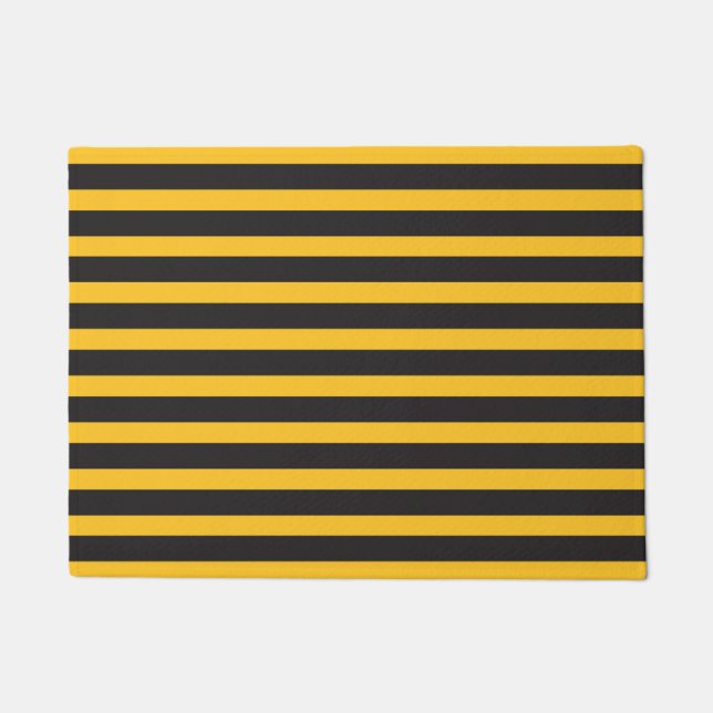 Black Yellow Horizontal Lines Geometric Bee Animal Doormat (Front)