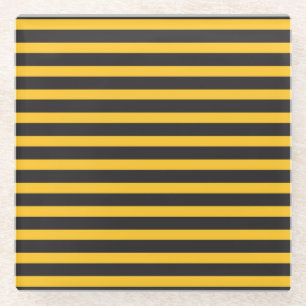 Black Yellow Horizontal Lines Geometric Bee Animal Glass Coaster
