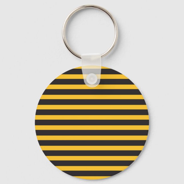 Black Yellow Horizontal Lines Geometric Bee Animal Key Ring (Front)