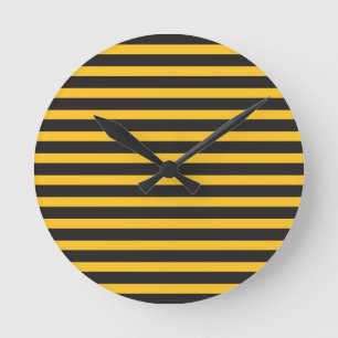 Black Yellow Horizontal Lines Geometric Bee Animal Round Clock
