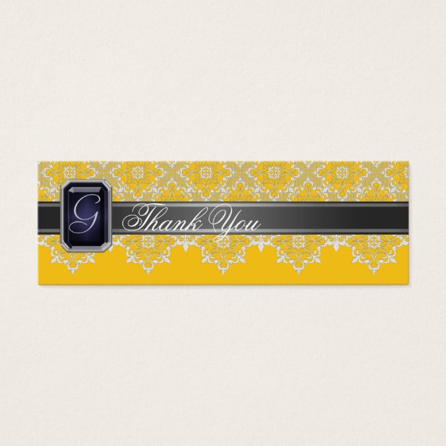 Black & Yellow Lace Jewelled Wedding Favour Tag (Front)