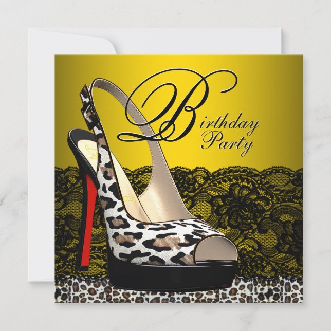 Black Yellow Leopard Birthday Party Invitations (Front)