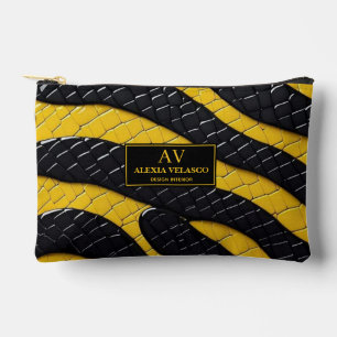 Black & Yellow Luxury Modern Animal skin Accessory Pouch