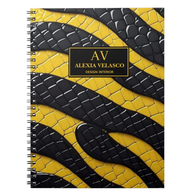 Black & Yellow Luxury Modern Animal skin Notebook (Front)
