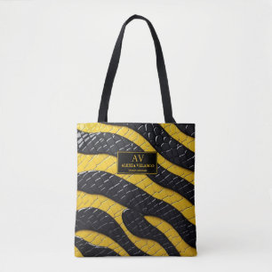 Black & Yellow Luxury Modern Animal skin Tote Bag