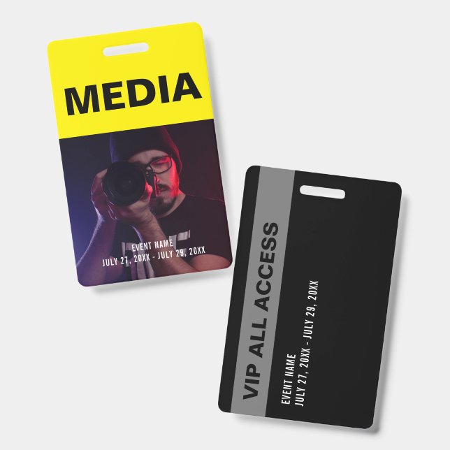 Black & Yellow Media All Access Pass ID Badge (Front & Back)