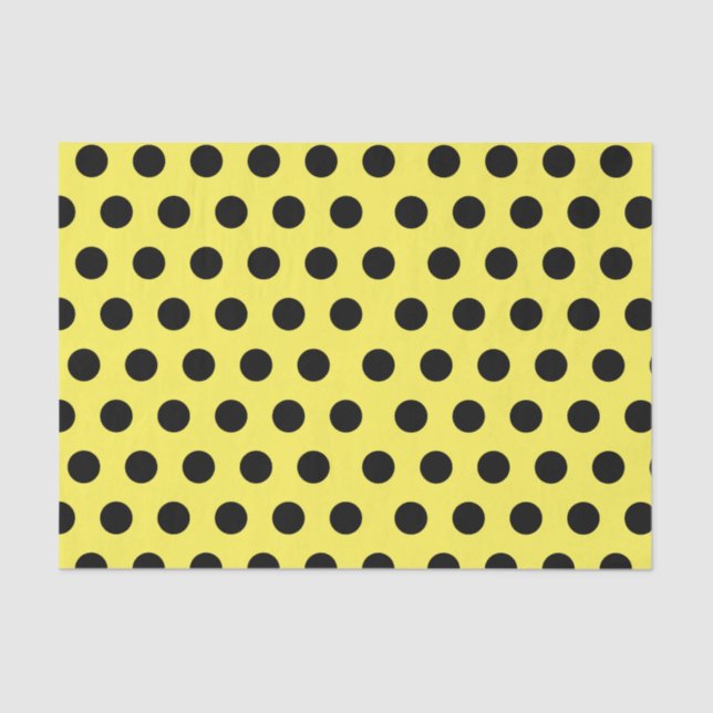 Black & Yellow Medium Polka Dot Chic Tissue Paper (Front)