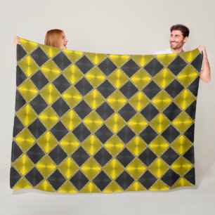 Black Yellow Metallic Looking Squares with Gold Fleece Blanket